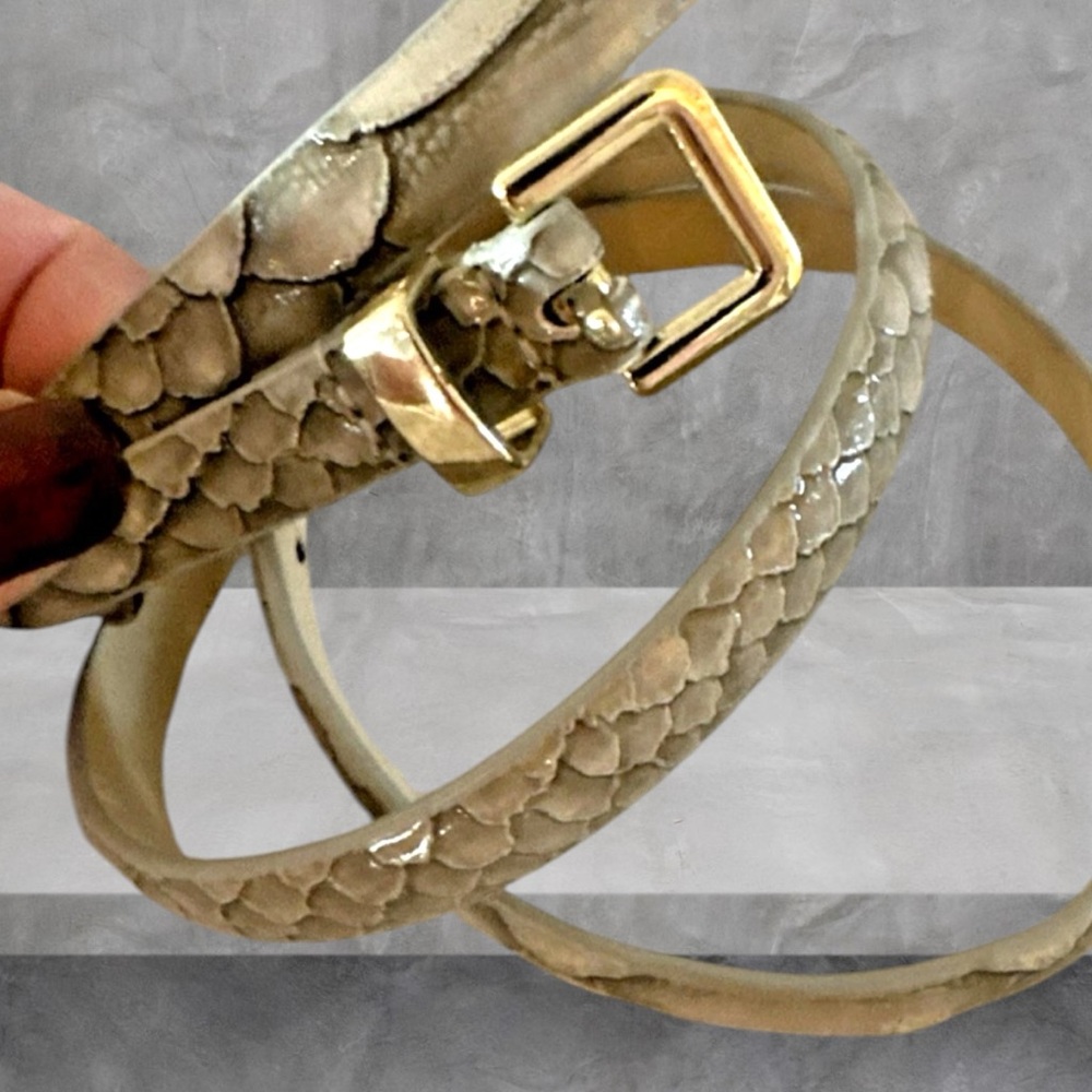 J. Crew Women’s GRAY Leather Belt Chic Snakeskin Print MEDIUM